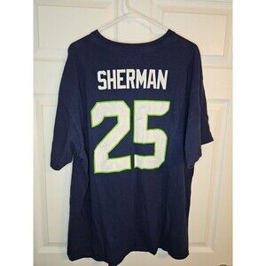 Richard Sherman T Shirt Mens 2XL Seattle Seahawks Navy Blue Short Sleeve #25 LOB